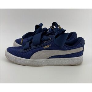 Puma‎ Basket Heart Women's 6.5 Twilight Blue Polka Dot Ribbon Laces